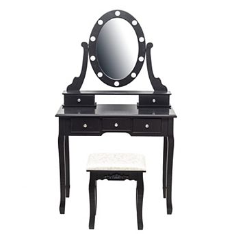 Vanity Desk, Girls Vanity Set with Lighted Mirror and Stool, Makeup Table with 5 Drawers