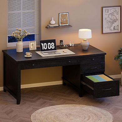 54in Wooden Executive Desk with Charging Station Home Office