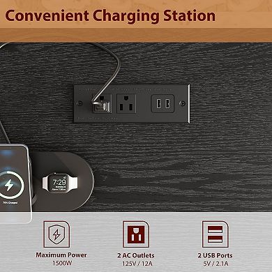 54in Wooden Executive Desk with Charging Station Home Office