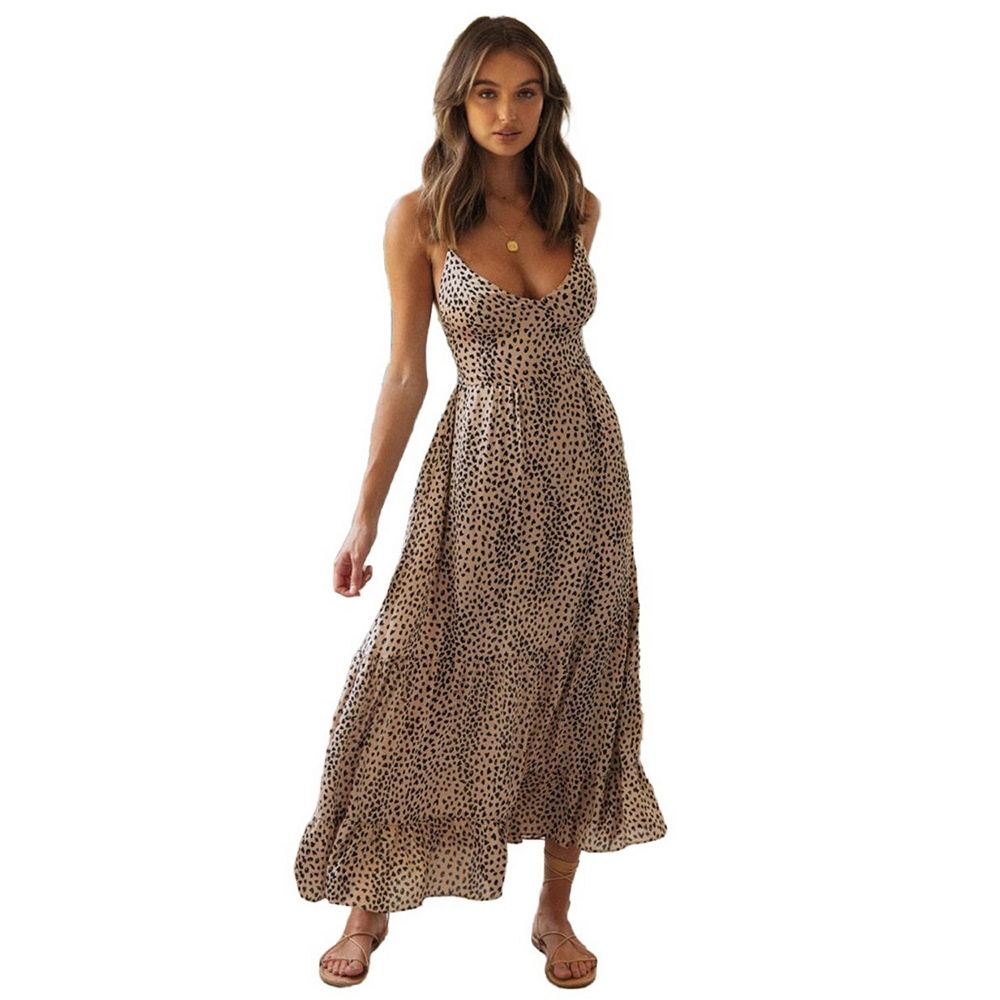 kohls boho dresses Boho Floral Dresses For Women Summer Spaghetti Strap A-line Flowy Smocked  Maxi Dress