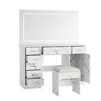 Makeup Vanity Desk with Large Dimmable Mirror, 7 Drawers & Chair, 3 Lighting Modes,Charging Station