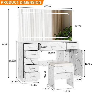 Makeup Vanity Desk with Large Dimmable Mirror, 7 Drawers & Chair, 3 Lighting Modes,Charging Station