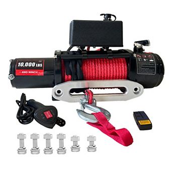 Truck Electric Winch Kit,Waterproof Red Synthetic Rope Truck Winch,Power Winch With Handheld Remote