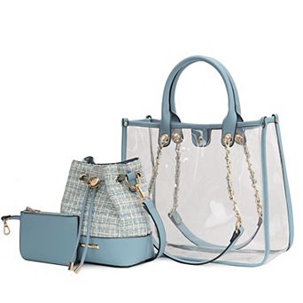 MKF Collection Diva PVC Tote Bag, Tweed Bucket Bag & Pouch