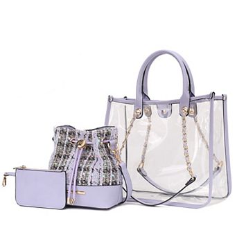 MKF Collection Diva PVC Tote Bag, Tweed Bucket Bag & Pouch