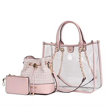 MKF Collection Diva PVC Tote Bag, Tweed Bucket Bag & Pouch