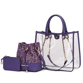 MKF Collection Diva PVC Tote Bag, Tweed Bucket Bag & Pouch