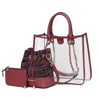 MKF Collection Diva PVC Tote Bag, Tweed Bucket Bag & Pouch