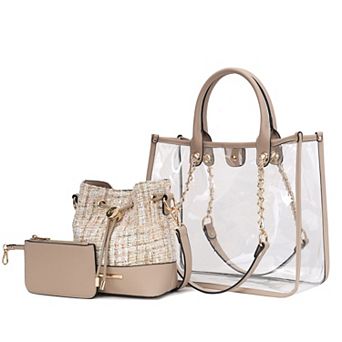 MKF Collection Diva PVC Tote Bag, Tweed Bucket Bag & Pouch