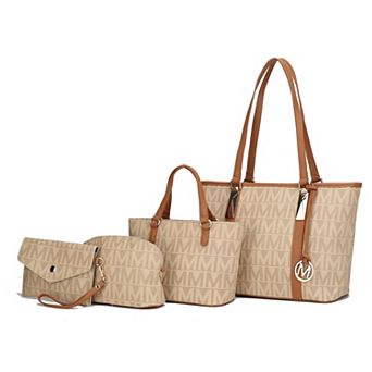 MKF Collection Marimar M Signature Faux Leather Tote Bag 4 pc Set