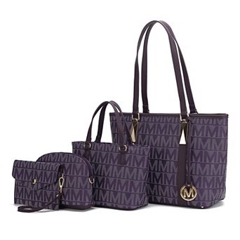 MKF Collection Marimar M Signature Faux Leather Tote Bag 4 pc Set