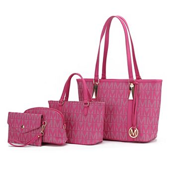 MKF Collection Marimar M Signature Faux Leather Tote Bag 4 pc Set