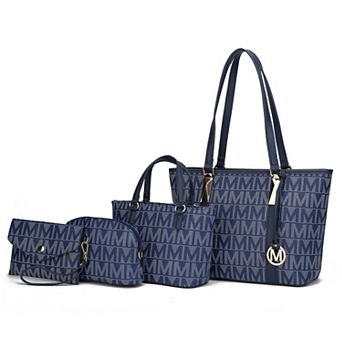 MKF Collection Marimar M Signature Faux Leather Tote Bag 4 pc Set