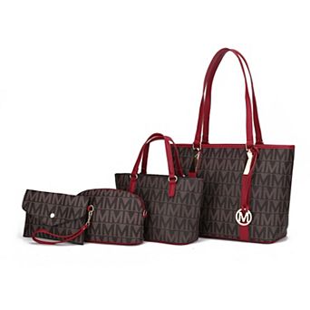 MKF Collection Marimar M Signature Faux Leather Tote Bag 4 pc Set