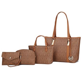 MKF Collection Marimar M Signature Faux Leather Tote Bag 4 pc Set