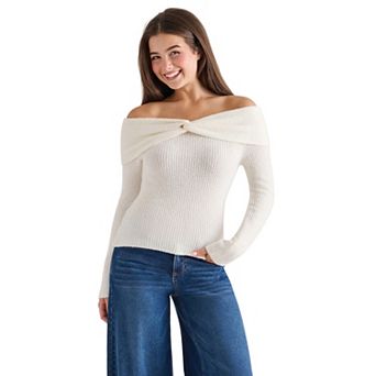 Juniors' madden girl Twist Front Off Shoulder Sweater