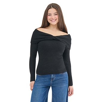 Juniors' madden girl Twist Front Off Shoulder Sweater