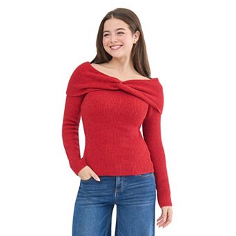 Juniors' madden girl Twist Front Off Shoulder Sweater