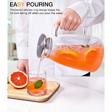 Glass Pitcher With Lid Water Jug 2 Liter 68oz