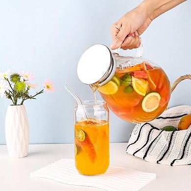 Glass Pitcher With Lid Hot/Cold Water Jug 88oz