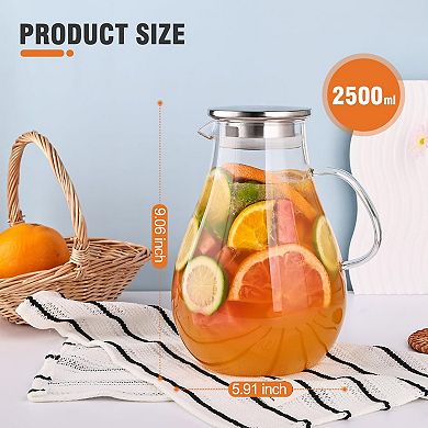 Glass Pitcher With Lid Hot/Cold Water Jug 88oz