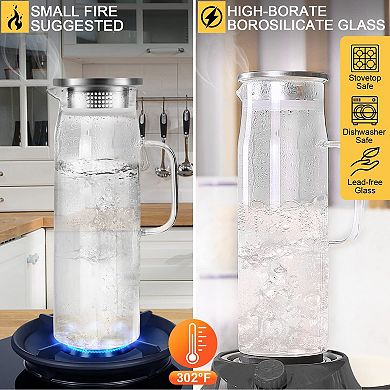 Glass Pitcher With Lid Borosilicate Glass Jug 1.5liter