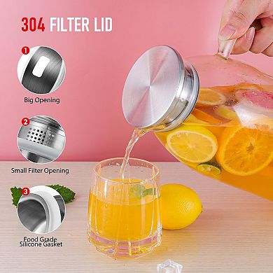 Glass Pitcher With Handle And Lid Juice Jugs 105oz