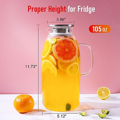 Glass Pitcher With Handle And Lid Juice Jugs 105oz