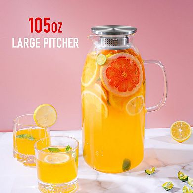 Glass Pitcher With Handle And Lid Juice Jugs 105oz