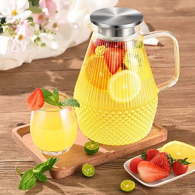 Glass Pitcher With Lid Spout Water Jug 80oz