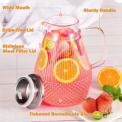 Glass Pitcher With Lid Spout Water Jug 80oz
