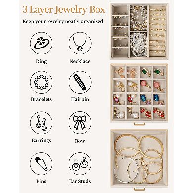 3-Tier Jewelry Box 2 Drawers Mother's Day Gifts for her