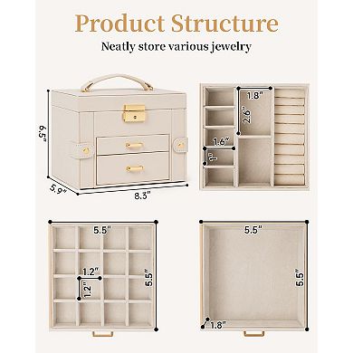 3-Tier Jewelry Box 2 Drawers Mother's Day Gifts for her
