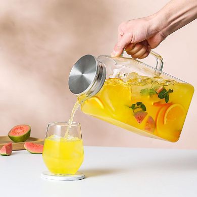 Square Glass Pitcher with Lid Spout Handle 1 Gallon