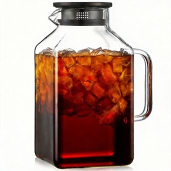 Square Glass Pitcher with Lid Spout Handle 1 Gallon