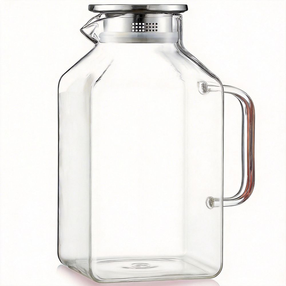 Square Glass Pitcher with Lid Spout Handle 1 Gallon