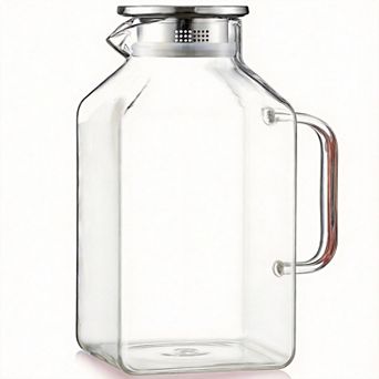Square Glass Pitcher with Lid Spout Handle 1 Gallon