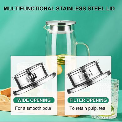 Glass Pitcher with Lid Spout Borosilicate 50oz