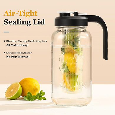 Glass Mason Jar Fruit Infuser Water Pitcher 2Qt