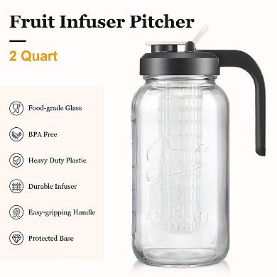 Glass Mason Jar Fruit Infuser Water Pitcher 2Qt
