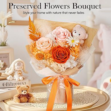 Preserved Flower With Bear Anniversary Mother's Day Gift