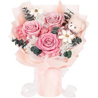 Preserved Flower With Bear Anniversary Mother's Day Gift