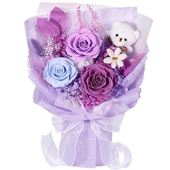 Preserved Flower With Bear Anniversary Mother's Day Gift