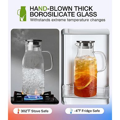Glass Pitcher With Lid Spout Glass Carafe 68oz