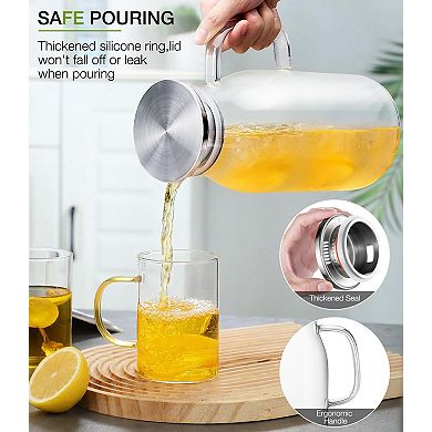 Glass Pitcher With Lid Spout Glass Carafe 68oz