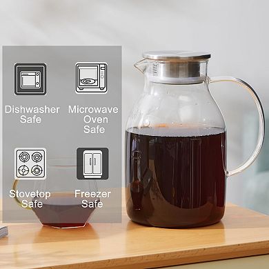 Glass Pitcher With Lid Water Jug 68 Oz/2 Liter