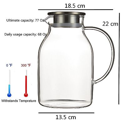 Glass Pitcher With Lid Water Jug 68 Oz/2 Liter