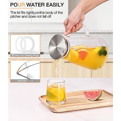 Glass Pitcher With Lid Handle Spout Jug 68oz