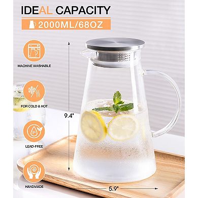 Glass Pitcher With Lid Handle Spout Jug 68oz