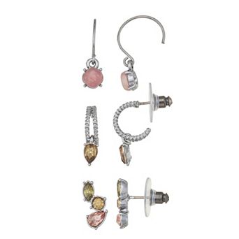 Simply Vera Vera Wang 3-Pair Jet Tone Simulated Stone Earring Set